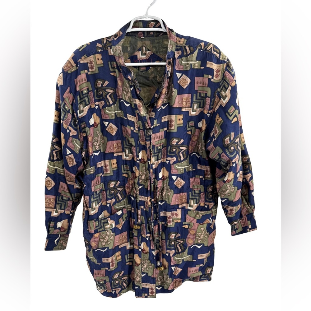 MICHI Women's 100% silk Jacket Abstract Pattern M lined vintage geometric 80s